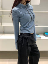 ストライプクロップフードロングスリーブ(3color)