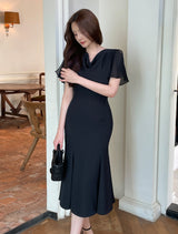 Andeu Cowl Neck Ruffle Mermaid Long One Piece