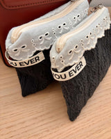 Ribbon lace cable flat pouch - black , M size