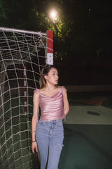 Malibu Cowl Neck Tie Up Top - Pink