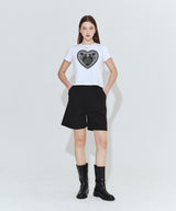 レースハートTシャツ_ホワイト(ブラック)