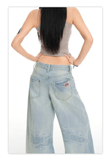 Light Blue Washed Carpenter Low Waist Straight Jeans