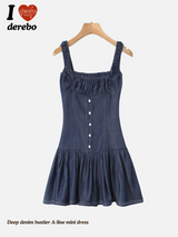 Deep denim bustier A-line mini dress
