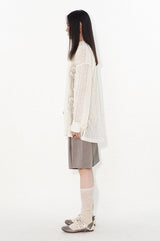 Lace cutout printed shirt