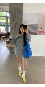 off-shoulder lettering sweater long-sleeved sweatshirt