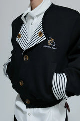 Striped Layered Collarless Jacket