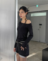 Line Overlock One Shoulder Long Sleeve