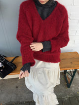 [MD Pick]Wool-Touch Brush V-Neck Knit (4 Colors)