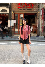 Red checkered scarf French shirt