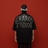 HIERARCHY STUDIOS Spellbound - ブラックグランジワイドオーバーサイズTシャツ