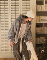 Fame Fleece Raccoon Fur Hooded Zip-Up