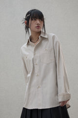Lettering sleeve striped shirt - Beige