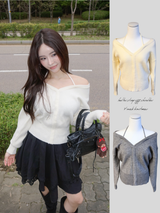 halter strap off-shoulder V-neck knitwear