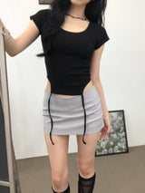 Pintuck Mini Satin Skirt