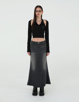 DENIM LONG SKIRT(BLACK)