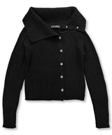 High Neck Side Button Cardigan_Black