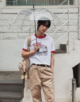 ドレーププリントリンガーハーフスリーブTシャツ