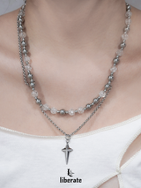 [S.Steel] Clear Beads Cross Necklace