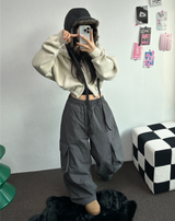 ヒーター❤カーゴオーバーロングバンディングパンツ 🩶🖤🤎💚4COLOR