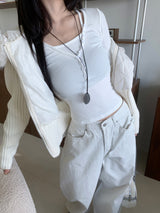 Dear Peach Touch Golji Strap Long Sleeve Top (3 colors)