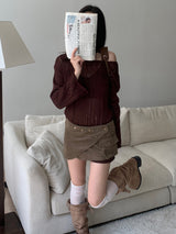 グラインスエードボタンポケットミニラップスカート(Khaki)