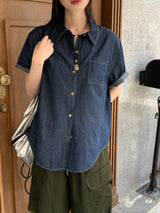 パズルパークデニム半袖南シャツ/Puzzle Boxy Denim Short Sleeve Southern Shirt