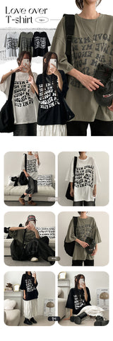 I Love Rounding Lettering Oversized Fit Short Sleeve Tee