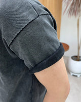 Ferrer Vintage Ribbed Henley Neck Short Sleeve Tee