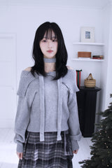 [Muffler SET] オフショルダーボタンストラップニット (3 colors)