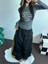 フリース❤トラックビッグポケットロングワイドバルーンパンツ 🖤🩶💛4カラー