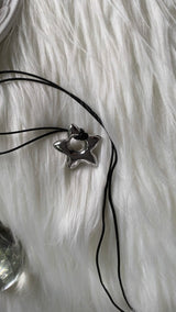 Silver star long necklace