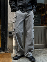 Grey washed multi cargo pants