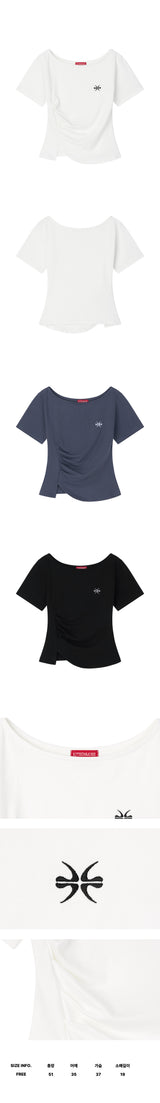 シャーリングスリット刺繍Tシャツ(26STP-SSTS04)