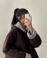 Tick checkered lining high neck padded jumper
