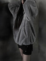 mink fur two-way hooded zip-up (2color)