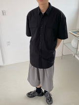 Two tuck wide banding half pants 2C