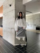 gray lace midi wool skirt