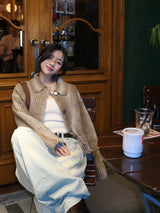 Gamants coloring gradation fringe long-sleeve cropped wool knitwear