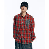 Oversized Patch Check Shirt - Red