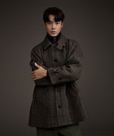 BALMACAAN HERRINGBONE WOOL CASHMERE HALF COAT BLACK