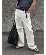 [S-XL] ホワイトハーフバンディングワイドパンツ