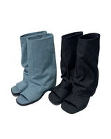Denim open boots