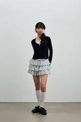 LYLA LAYERED CARDIGAN / BLACK-WHITE