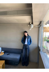 ノーカラーデニムビンテージジップアップジャケット