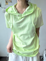 Even Halter Neck Hooded Button Loose Fit T-Shirt 4color