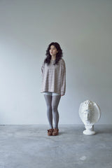 STRIPE BINDING-NECK BOX TEE (Warm Gray)