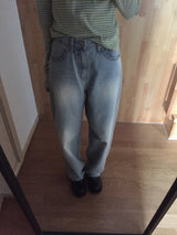 light sand denim wide long pants