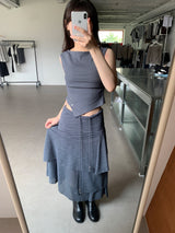 Chimi Unbal Flare Skirt (2color)