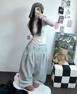 M,XL🤎2SIZE🤎 DOUBLE PINTUCK WIDE LONG BALLOON PANTS ❤🤎🖤🩶4COLOR