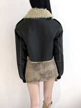 1085. Shearling leather crop mustang jk (2color)